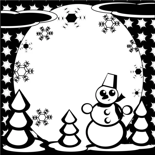 Christmas Card Snowmen Snowflakes — Stock Vector