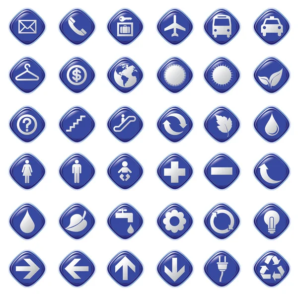 Diferentes Iconos Azules Blanco — Vector de stock