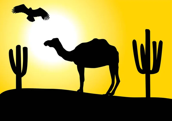 Silhouette Camel Desert — Stock Vector