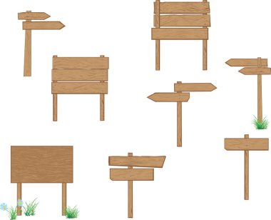 Ahşap işaretler ayarlayın. Vektör çizim