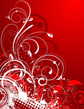 Çiçek elementleriyle kırmızı arkaplan