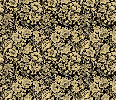 Siyah arkaplanda kusursuz bir çiçek deseni var.