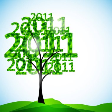 Beyaz arkaplanda 2011 sayıları ağaç dalları