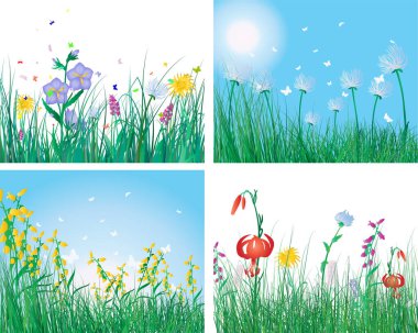 Dört sezonluk pankart. vektör illüstrasyonu