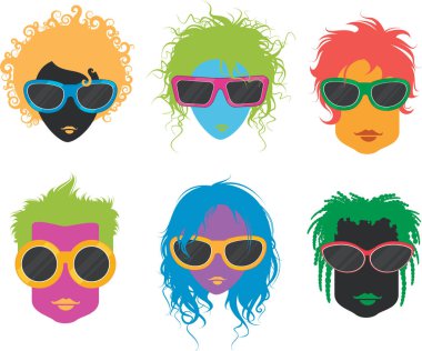 farklı stillerde hipster yüzler seti