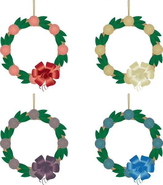 Conjunto Ramas Coloridas Del Árbol Navidad Con Flores Ilustración Vectorial — Archivo Imágenes Vectoriales