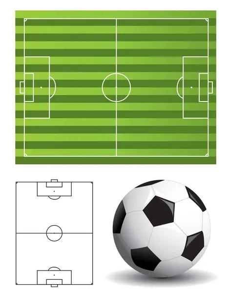 Fußballplatz Mit Ball Vektor Illustration Auf Weißem Hintergrund — Stockvektor