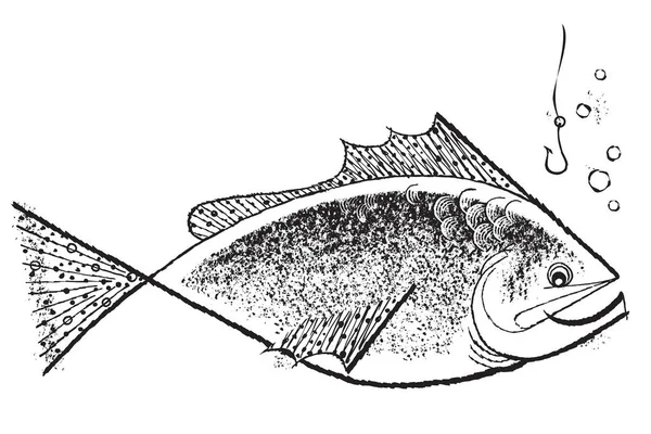 Handritning Fisk Och Krok — Stock vektor