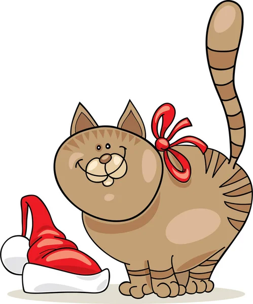 Bonito Desenho Animado Gato Santa Chapéu — Vetor de Stock
