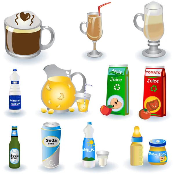 set of various drinks