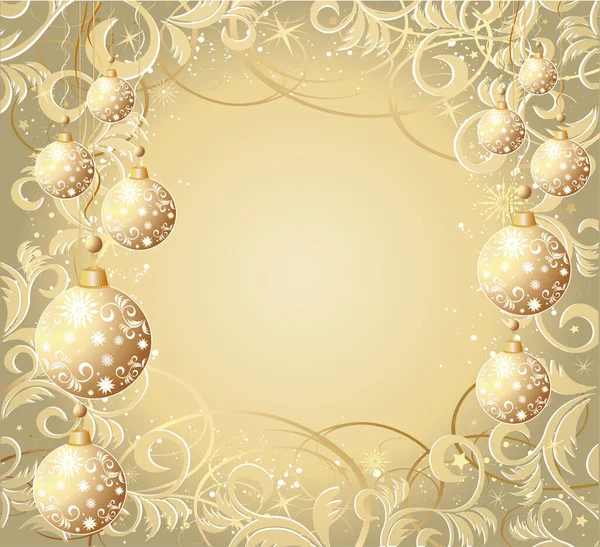 Weihnachten Floralen Hintergrund Mit Goldenen Kugeln Und Schneeflocken — Stockvektor