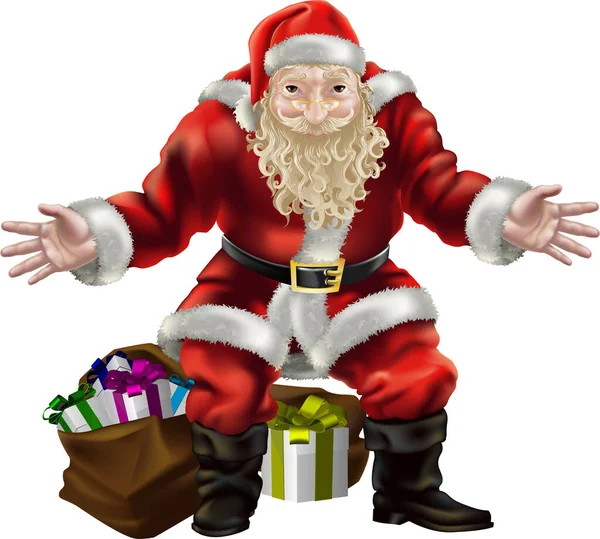 Père Noël Claus Dans Temps Noël Avec Des Cadeaux — Image vectorielle