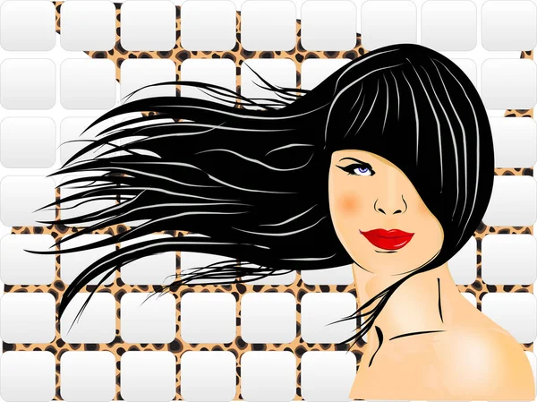 Dívka Dlouhými Brunetovými Vlasy Geometrickými Tvary Vektorová Ilustrace — Stockový vektor