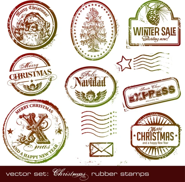 Vector Collection Christmas Stamps — Stock Vector