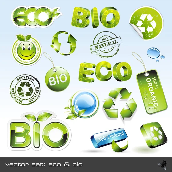 Ikony Projektu Ekologicznego Niebieskim Tle Ilustracja Wektor — Wektor stockowy