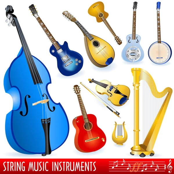 Conjunto Diferentes Instrumentos Musicais Realistas Sobre Fundo Branco Ilustração — Vetor de Stock