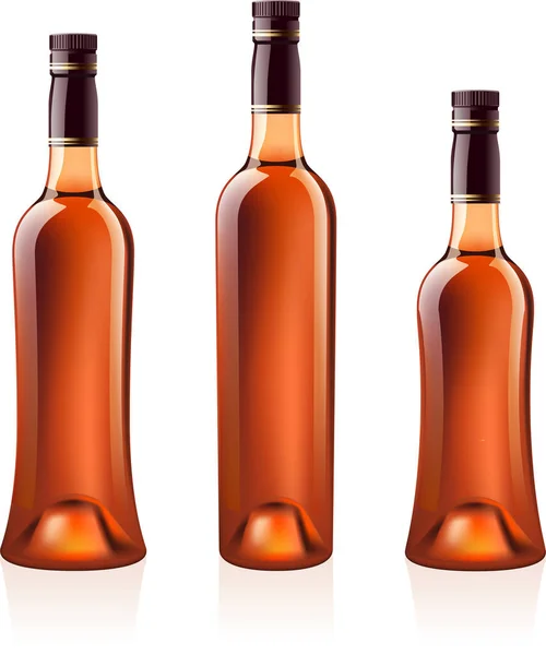 Set Von Drei Flaschen Wein Isoliert Auf Weißem Hintergrund — Stockvektor