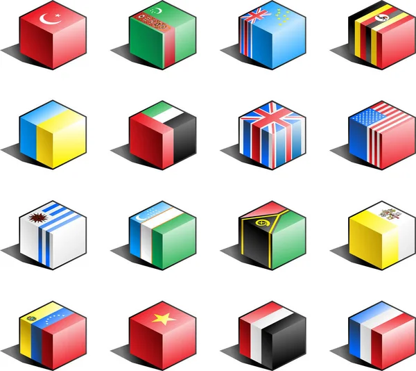 Banderas Cubos Conjunto Diferentes Países — Archivo Imágenes Vectoriales