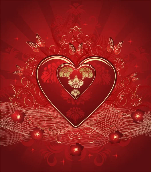 Fond Rouge Avec Coeur Style Vintage — Image vectorielle