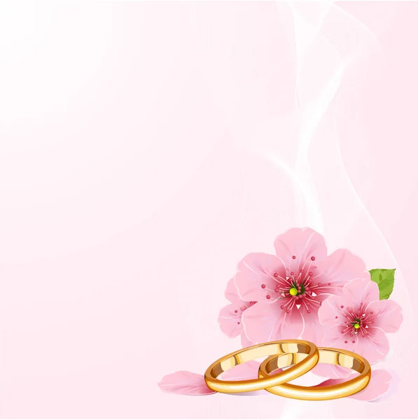 粉色背景 有花朵和戒指 — 图库矢量图片