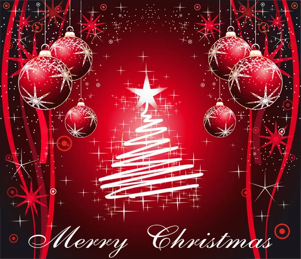 Ευχετήρια Κάρτα Χριστουγεννιάτικο Δέντρο Και Μπάλες Διανυσματική Απεικόνιση — Διανυσματικό Αρχείο