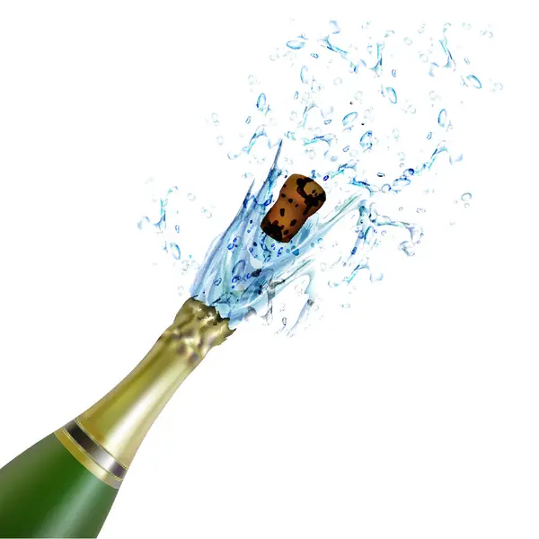 Bouteille Champagne Avec Éclaboussure Sur Fond Blanc — Image vectorielle