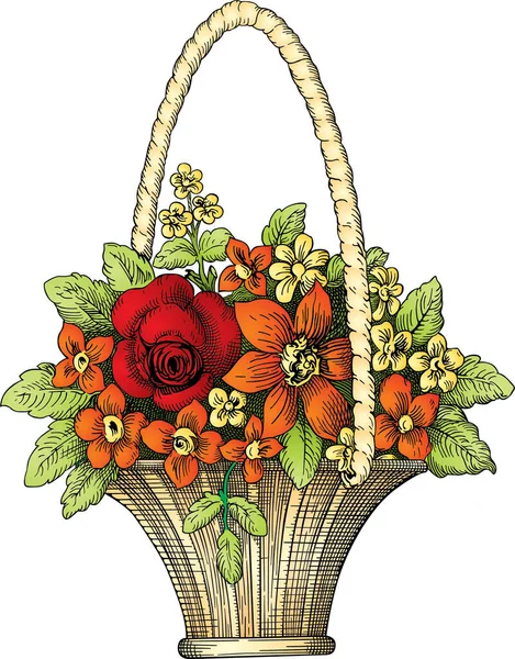 Букет Цветов Корзине Белом Фоне — стоковый вектор
