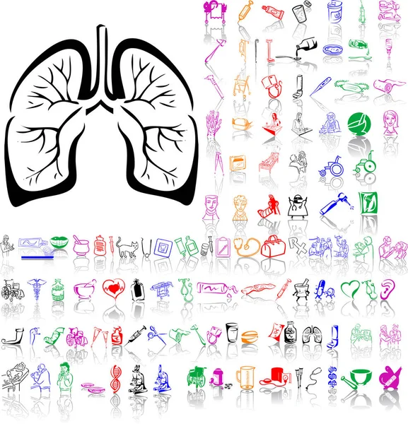 Lungs Medicine Icons Set Vector Illustration — Stock Vector