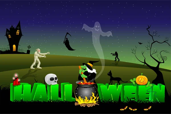 Ilustração Assustador Halloween Festa Fundo — Vetor de Stock