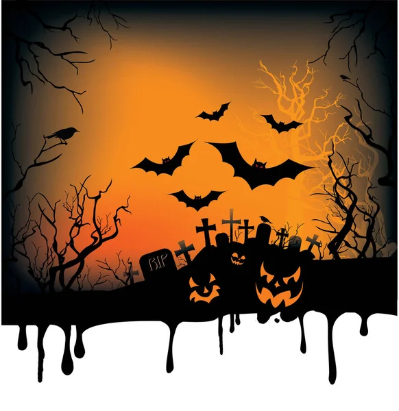 Halloween Background Scary Pumpkins Bats Cemetery — Stock Vector