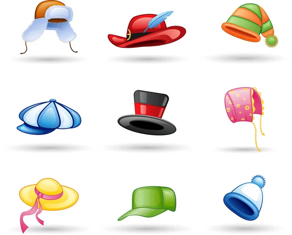 Serie Cappelli Con Cappelli Diversi Illustrazione Vettoriale — Vettoriale Stock