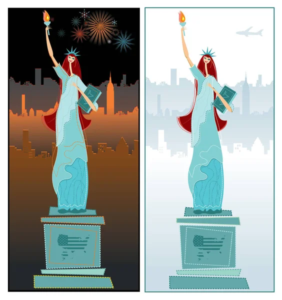 Eua Independência Cartão Dia Com Estátua Liberdade Vetor Ilustração —  Vetores de Stock