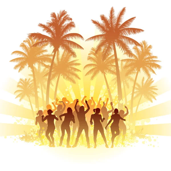Векторна Ілюстрація Групи Людей Танцюють Тропічному Острові — стоковий вектор