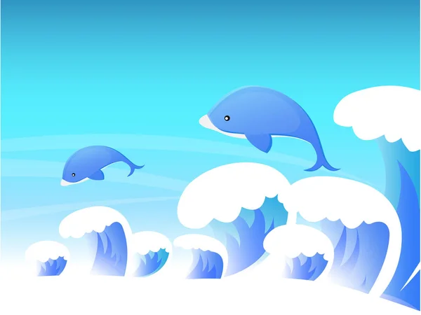 Ilustracja Wielorybów Fal — Wektor stockowy
