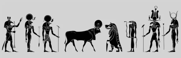 異なる古代エジプトのエジプトの文字のベクターブラックシルエット — ストックベクタ