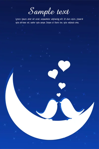 Carte Saint Valentin Avec Lune Deux Oiseaux Amoureux — Image vectorielle
