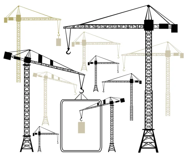 Chantier Construction Avec Grue Grues Construction Illustration Vectorielle — Image vectorielle