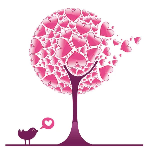 Arbre Aux Cœurs Roses Les Oiseaux Aiment — Image vectorielle
