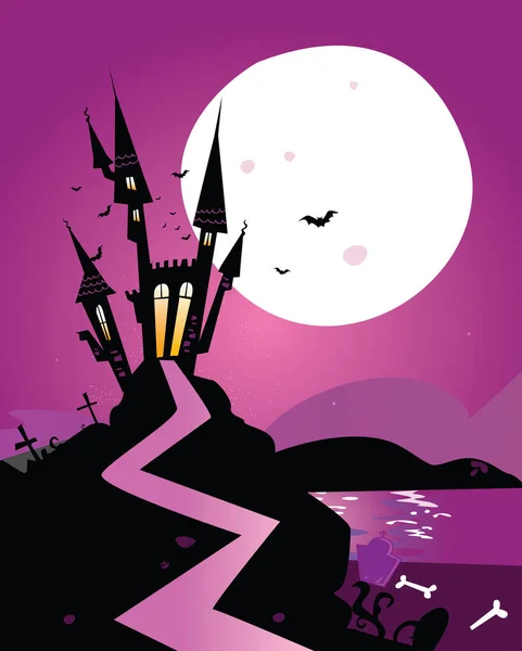 Halloween Castle Bats Castle Scene Vector Illustration — Stock Vector