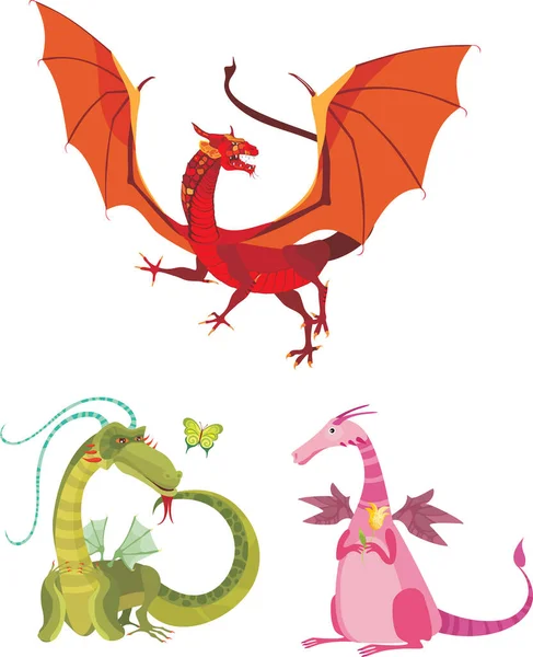 Conjunto Dibujos Animados Dragón Dragón — Vector de stock