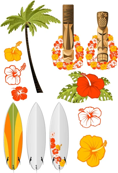 Σύνολο Διαφορετικών Hawaiian Στοιχείων Και Συμβόλων — Διανυσματικό Αρχείο