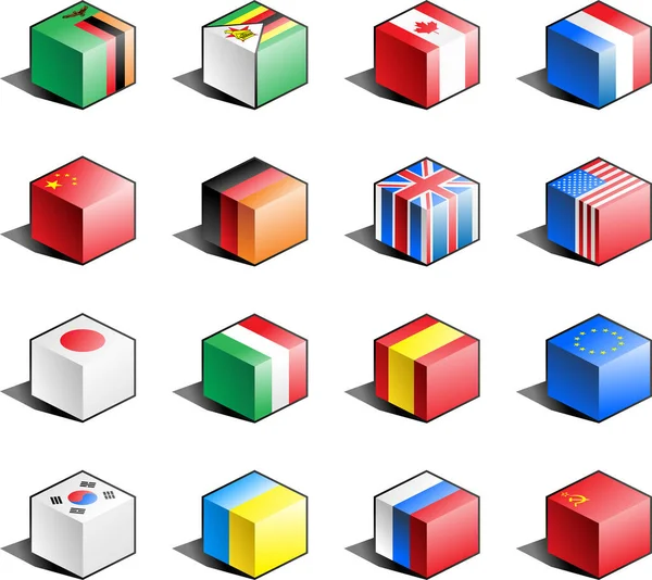 Conjunto Bandeiras Diferentes Caixas —  Vetores de Stock