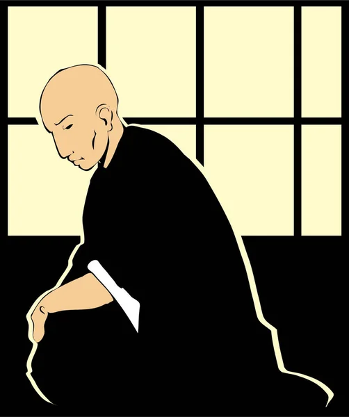 寺院でヨガを練習する日本人男性 — ストックベクタ