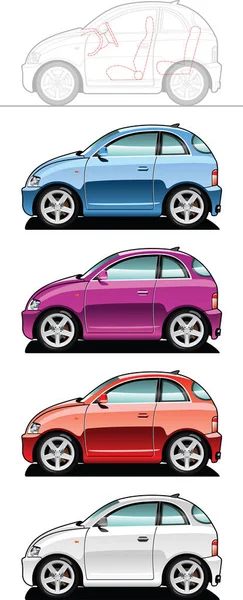 Samochód Płaska Konstrukcja Kolekcja Różnych Kolorów Ilustracja Wektora — Wektor stockowy