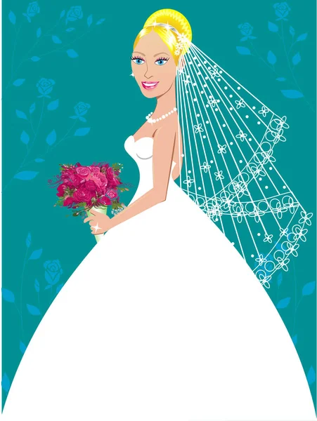 Eine Schöne Blonde Frau Ihrem Hochzeitstag — Stockvektor