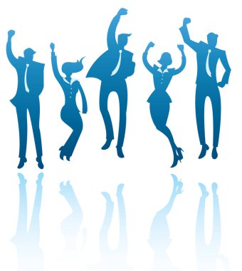 Beyaz arka planda dans eden insanların vektör silueti.