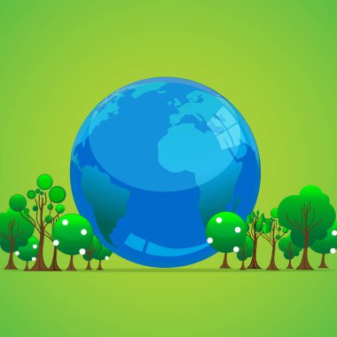 Dünya küresi ve yeşil arka plandaki ağaçlar