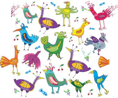 Renkli kuşlarla birlikte vektör seti