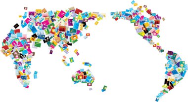 Renkli elementlerle yapılmış dünya haritası