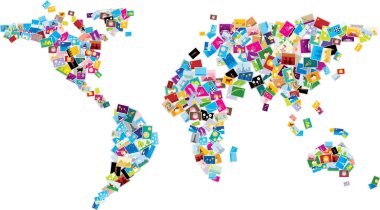 Dünya haritası ve birçok farklı dünyanın farklı ülkeleri. vektör illüstrasyonu